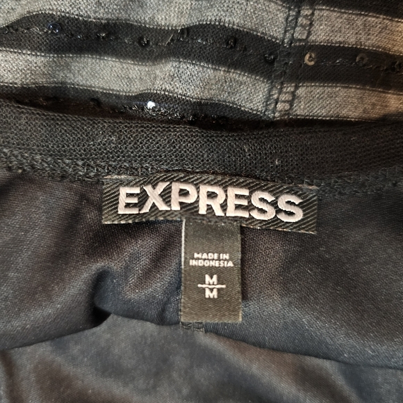 Express Black Gray Striped Sequin Knit Dress Medium - Picture 9 of 9